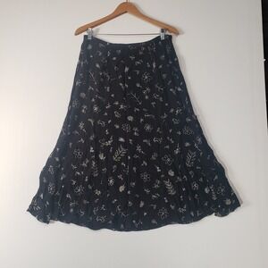 Lizsport Petite Maxi Skirt Womens 12P Black‎ Floral 90s Whimsigoth Fairy Grunge